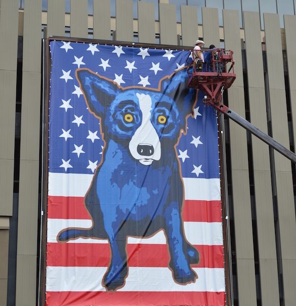 Eight larger-than-life panels by artist George Rodrigue were installed on the Union Centre building