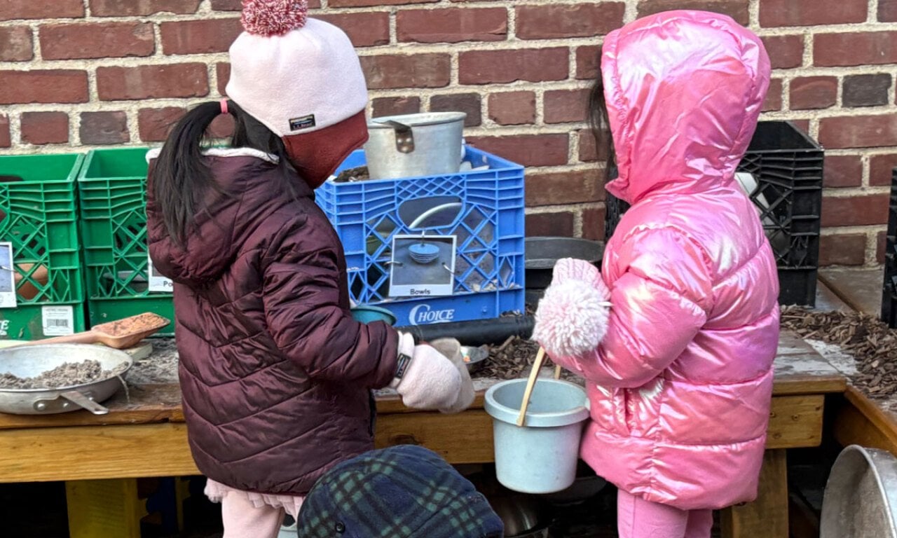 Children play outside at Brynmor Early Education & Preschool in Lorton, Virginia. 